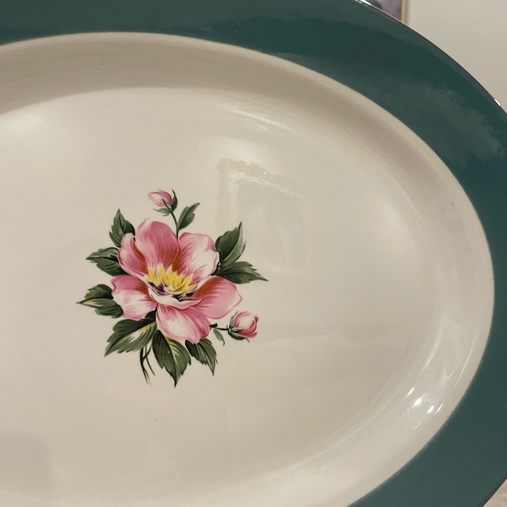 Floral Green and White Platter